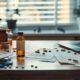 a polished desk arranged with pharmaceutical vials, investment charts, and a laptop, bathed in soft, natural light, symbolising the strategic planning required for launching a pcd pharma franchise.