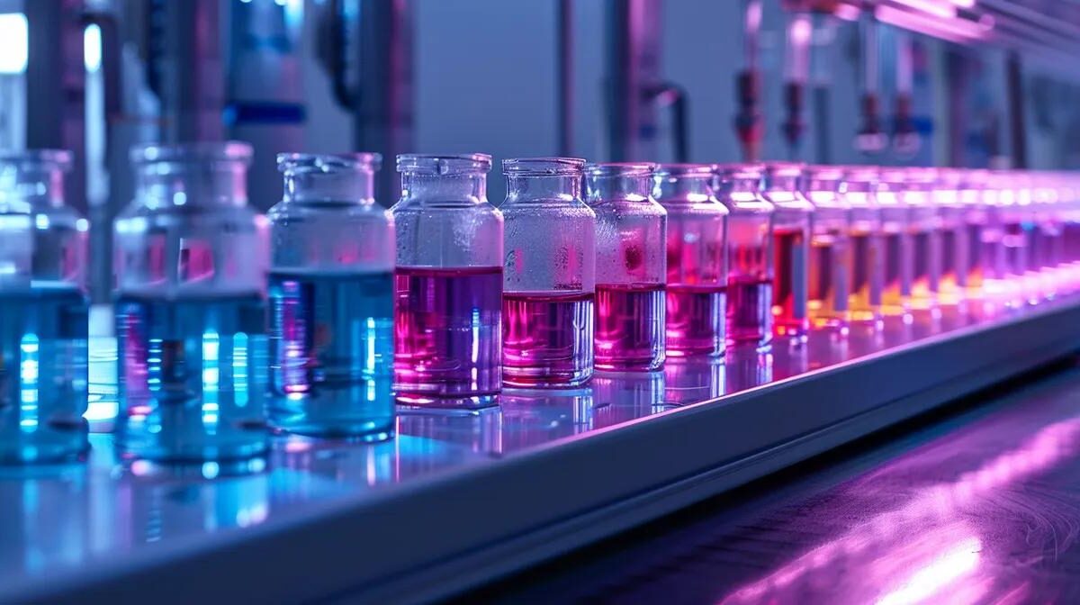 a sharply focused image of a modern pharmaceutical manufacturing facility, showcasing gleaming machinery and vibrant vials, illuminated by soft, strategic lighting that emphasizes the precision and professionalism of product pricing partnerships.