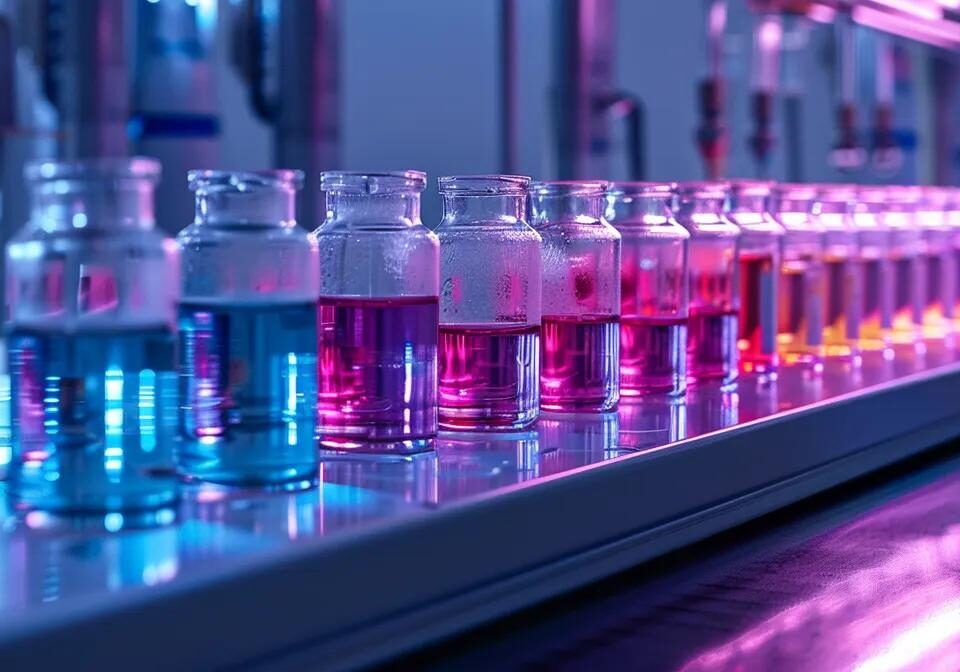 a sharply focused image of a modern pharmaceutical manufacturing facility, showcasing gleaming machinery and vibrant vials, illuminated by soft, strategic lighting that emphasizes the precision and professionalism of product pricing partnerships.