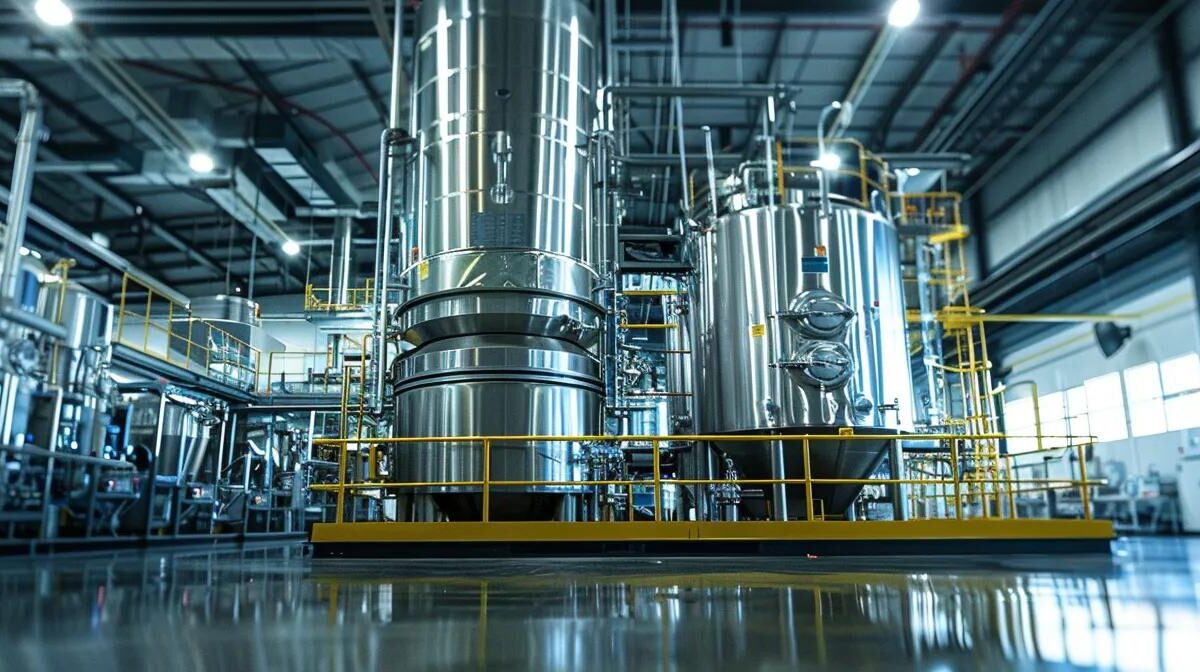 a sleek laboratory setting showcases advanced pharmaceutical contract manufacturing equipment, illuminated by bright overhead lights, embodying innovation and precision in modern medicine.