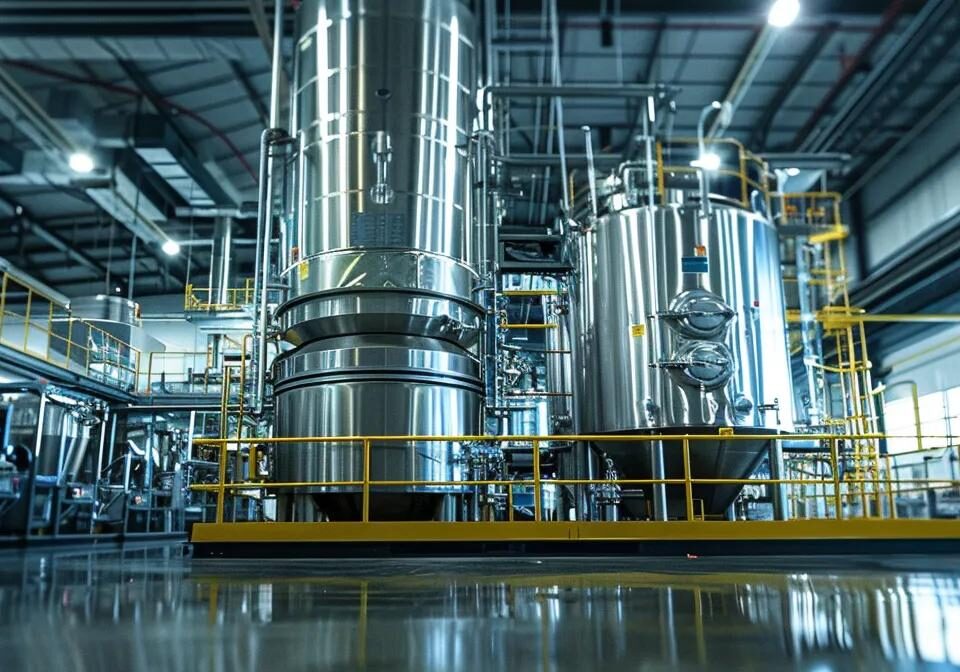 a sleek laboratory setting showcases advanced pharmaceutical contract manufacturing equipment, illuminated by bright overhead lights, embodying innovation and precision in modern medicine.
