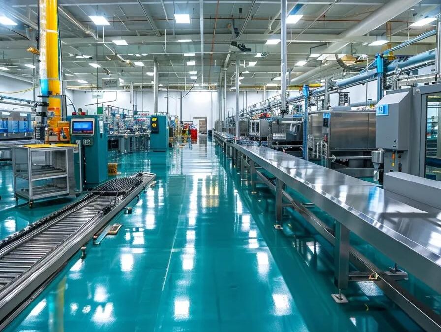 a vibrant, sprawling pharmaceutical manufacturing facility in india, showcasing gleaming machinery and organized production lines under bright, sterile lighting, emphasizing innovation and efficiency in medicine production.