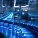 a pristine laboratory filled with gleaming stainless steel equipment and vibrant vials, illuminated by soft, focused lighting that highlights the meticulous process of third-party pharmaceutical manufacturing.