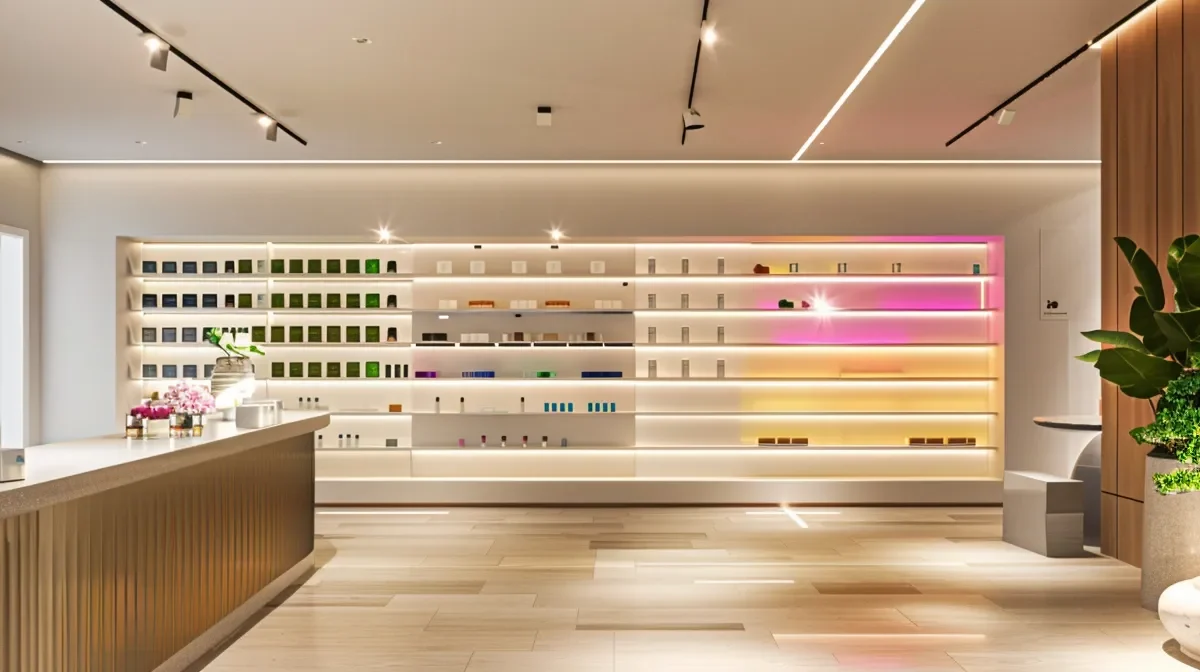 a modern, sleek laboratory environment showcases a vibrant display of dermatological medicines, symbolising innovation and leadership in the derma pcd franchise opportunities offered by chemsroot dermacare.