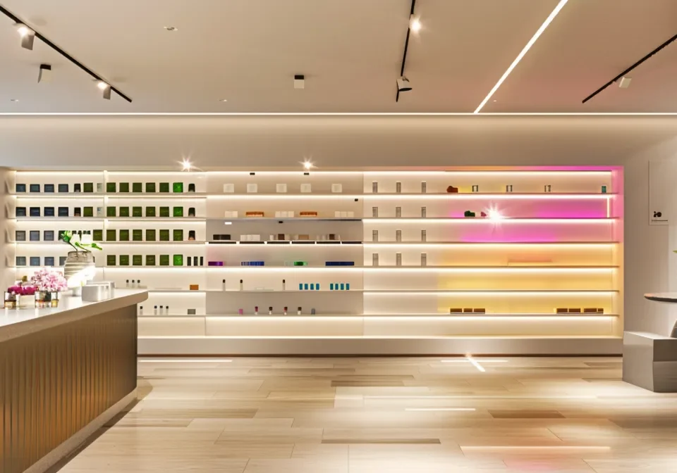 a modern, sleek laboratory environment showcases a vibrant display of dermatological medicines, symbolising innovation and leadership in the derma pcd franchise opportunities offered by chemsroot dermacare.