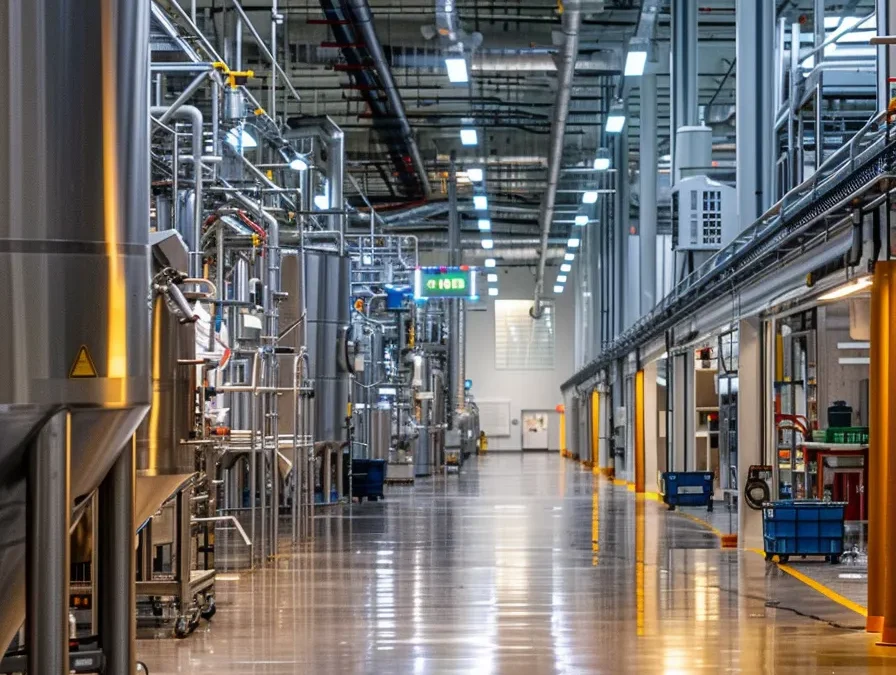 a visually striking comparison of a bustling third-party pharmaceutical manufacturing plant alongside a sleek, modern in-house production facility, showcasing the contrast between collaborative efficiency and controlled precision in vibrant, clinical lighting.