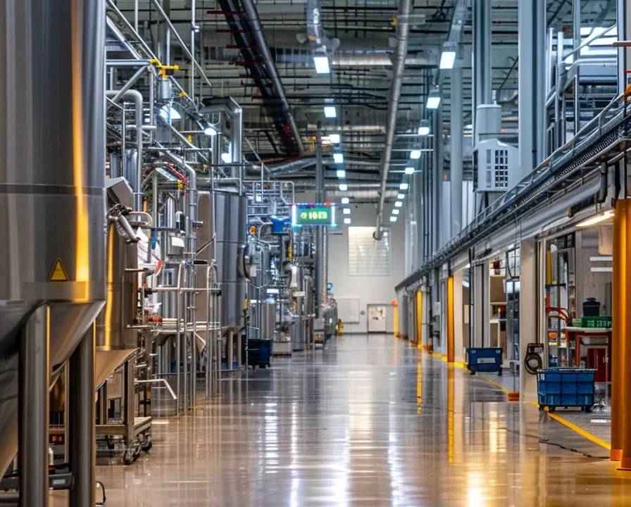 a visually striking comparison of a bustling third-party pharmaceutical manufacturing plant alongside a sleek, modern in-house production facility, showcasing the contrast between collaborative efficiency and controlled precision in vibrant, clinical lighting.
