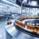 a modern pharmaceutical manufacturing facility features sleek stainless steel machinery and vibrant glass vials, illuminated by bright, sterile lighting that conveys a sense of precision and innovation.