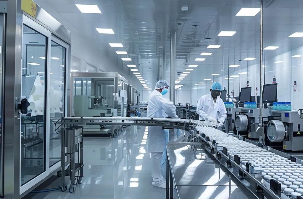 Modern pharmaceutical manufacturing facility in India with advanced machinery and cleanroom environments