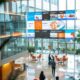 a bustling urban office space filled with pharmaceutical professionals engaged in dynamic discussions around a large digital screen displaying market trends and opportunities in the medicinal sector of andhra pradesh.