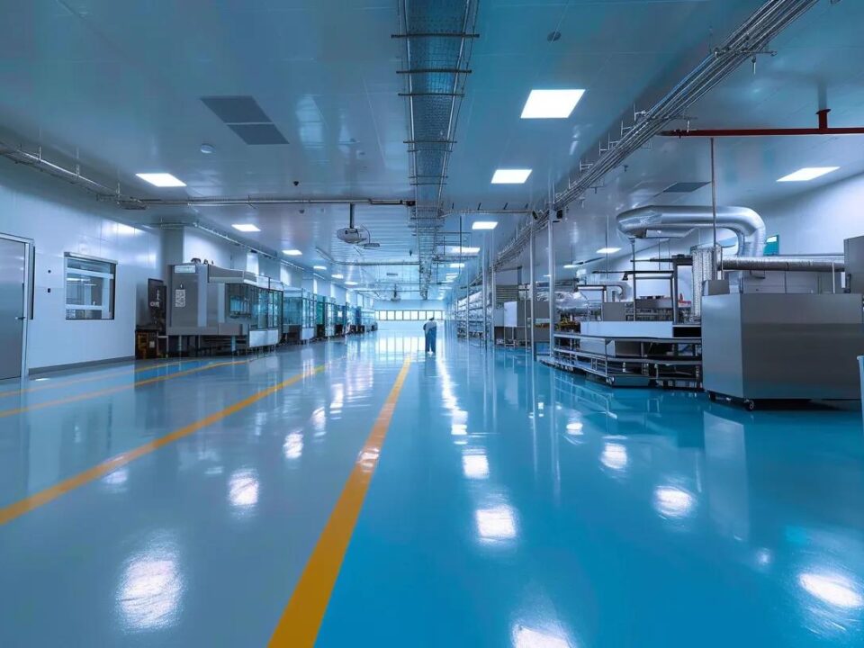 a sleek, modern pharmaceutical manufacturing facility in baddi, showcasing sophisticated machinery and clean, sterile workspaces, embodying the essence of a trusted third-party medicine manufacturing partner.