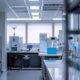 a modern pharmaceutical manufacturing office, featuring sleek equipment and a quality control lab, showcases a confident professional discussing strategic plans for starting a successful pharma franchise with a focus on rigorous standards and support in a bright, sterile environment.